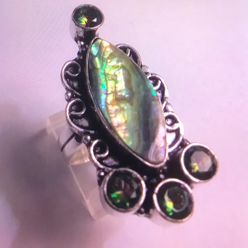 Abalone Mystic Topaz 925 Sterling Silver Ring